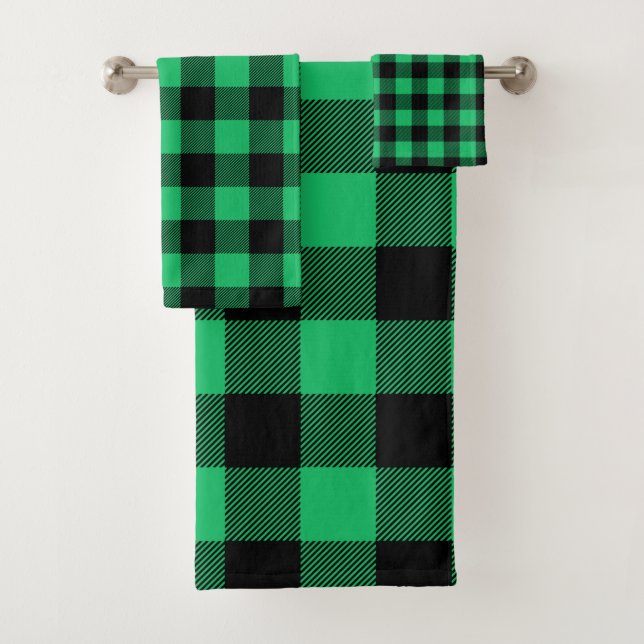Green and Black Buffalo Check Gingham Holiday    B Bath Towel Set (Insitu)