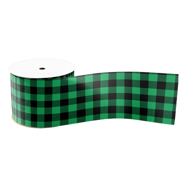 Green and Black Buffalo Check Gingham Holiday  Grosgrain Ribbon (Spool)