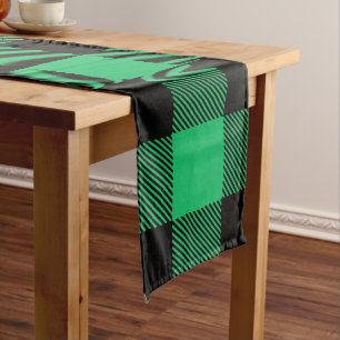 Green and Black Buffalo Check Gingham Holiday L Long Table Runner