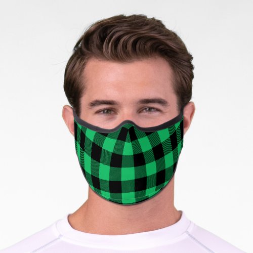 Green and Black Buffalo Check Gingham Holiday Pock Premium Face Mask