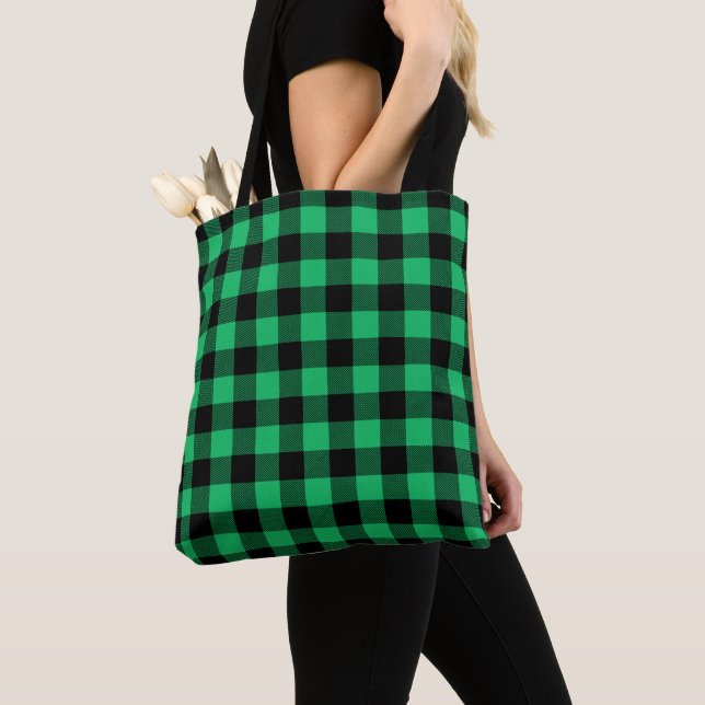 Green and Black Buffalo Check Gingham Holiday    T Tote Bag (Close Up)