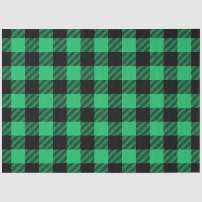 Green and Black Buffalo Check Gingham Holiday   Tissue Paper (Front)