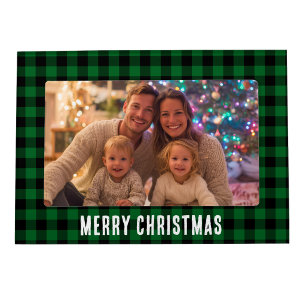 Green and Black Buffalo Check Merry Christmas Magnetic Frame