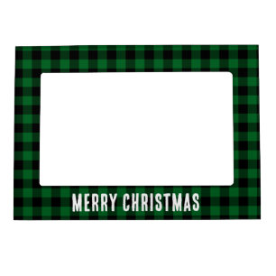 Green and Black Buffalo Check Merry Christmas Magnetic Frame