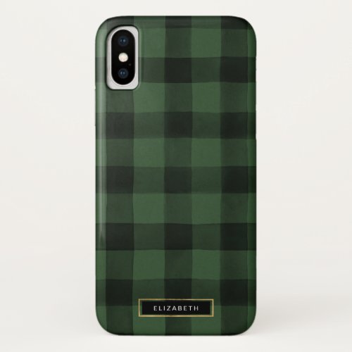 Green and Black Buffalo Check Pattern iPhone X Case