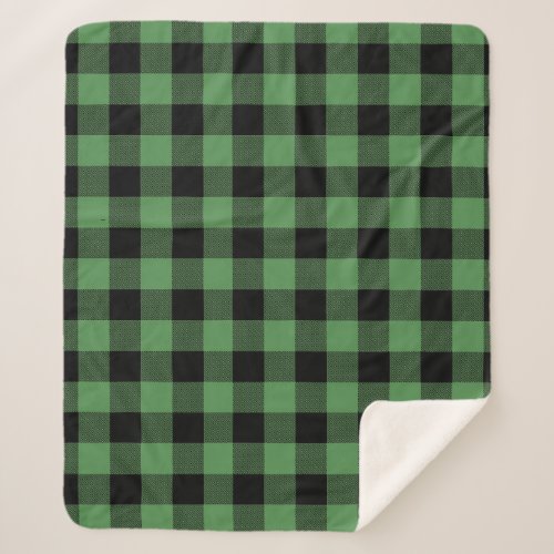 Green and Black Buffalo Check Plaid Farmhouse Sherpa Blanket