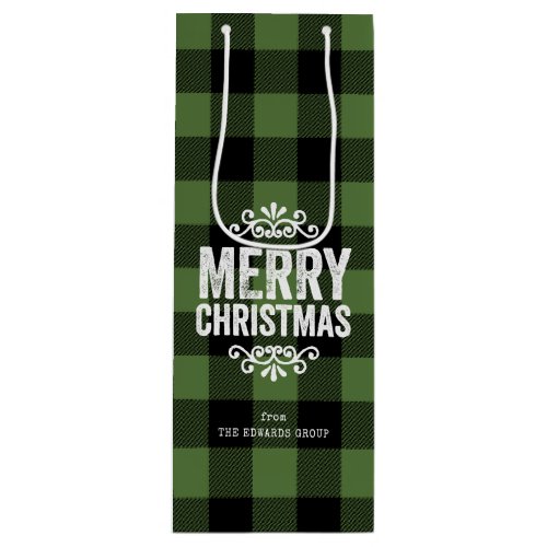 Green and Black Buffalo Check Rustic Christmas Wine Gift Bag