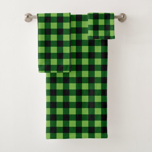 Green and Black Buffalo Plaid Bath Towel Set