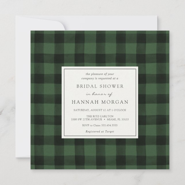 Green and Black Buffalo Plaid Bridal Shower Invitation (Front)