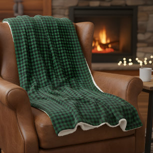 Green and Black Buffalo Plaid Checkered Sherpa Blanket