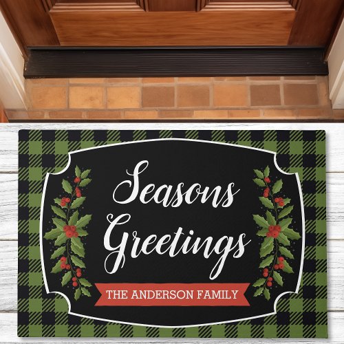 Green And Black Buffalo Plaid Christmas Doormat