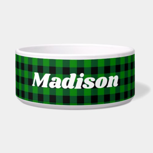 Green and Black Buffalo Plaid Holiday gingham Dog  Bowl