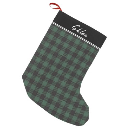 Green and Black Buffalo Plaid Pattern Personalized Small Christmas Stocking