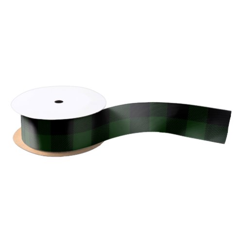 Green and Black Buffalo Plaid Patterned Satin Ribbon