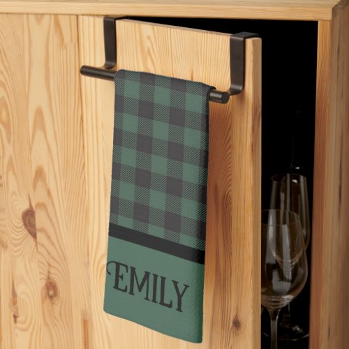 Green and Black Buffalo Plaid Personalized Kitchen Towel