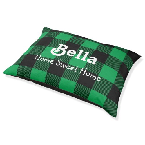 Green and Black Buffalo Plaid Personalized Pet Bed