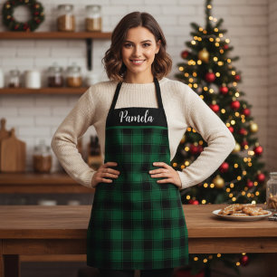 Green and Black Buffalo Plaid Tartan Custom Apron