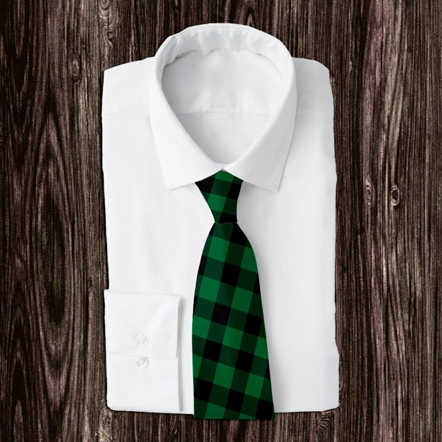 Green and Black Buffalo Plaid Tie, Rustic Neck Tie (Creator Uploaded)