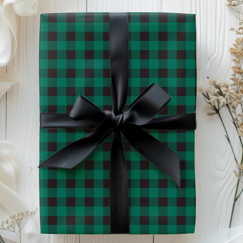 Green And Black Buffalo Plaid Wrapping Paper