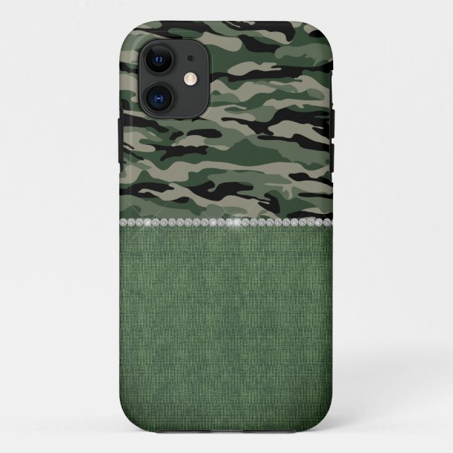 Green and Black Camo with Faux Diamonds Case-Mate iPhone Case