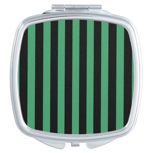 Green and black candy stripes compact mirror (Front)