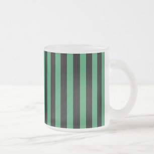 Green and black candy stripes frosted glass coffee mug