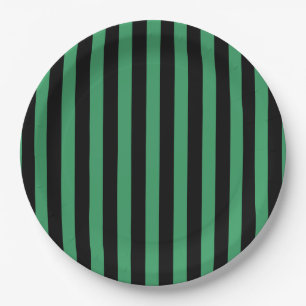 Green and black candy stripes paper plates