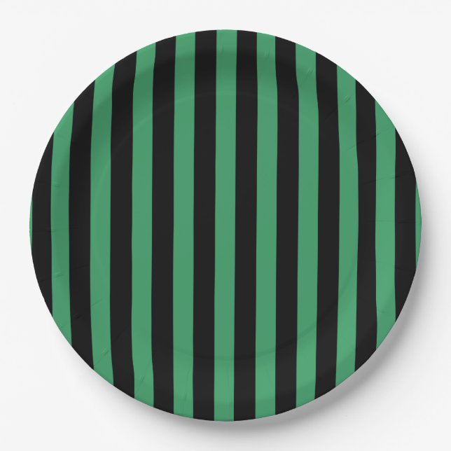 Green and black candy stripes paper plates (Front)