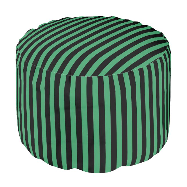 Green and black candy stripes pouf (Angled Front)