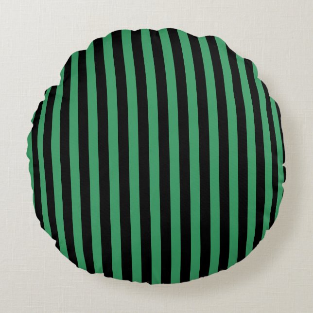 Green and black candy stripes round pillow (Front)