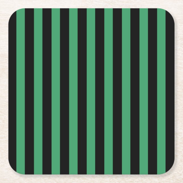 Green and black candy stripes square paper coaster (Front)