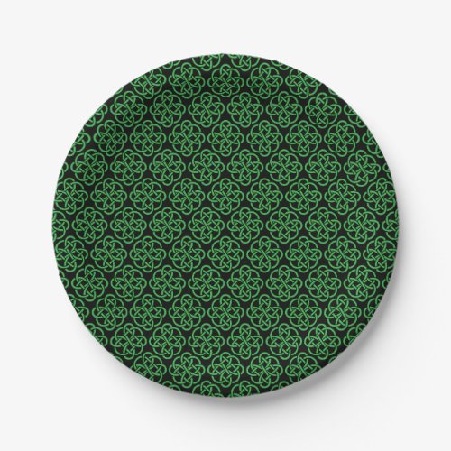 Green and Black Celtic Shield Knot  Paper Plates