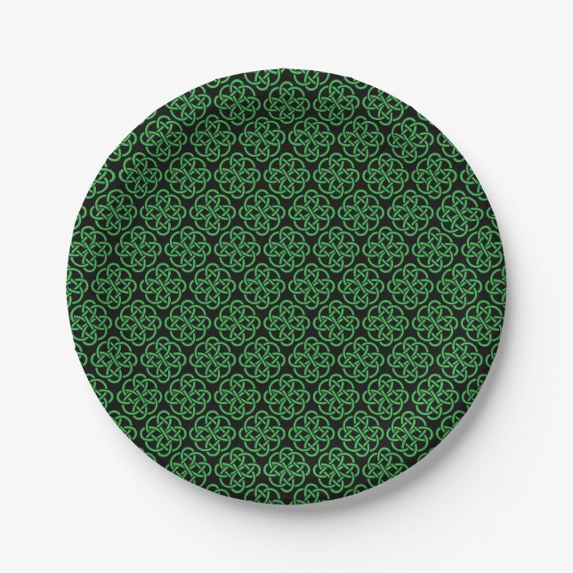 Green and Black Celtic Shield Knot  Paper Plates (Front)