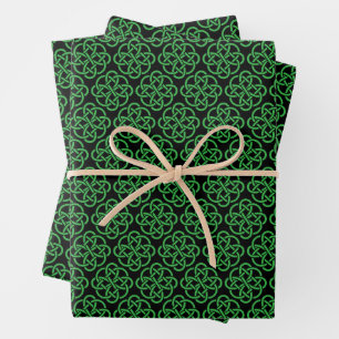 Green and Black Celtic Shield Knot Wrapping Paper Sheets