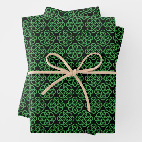 Green and Black Celtic Shield Knot  Wrapping Paper Sheets