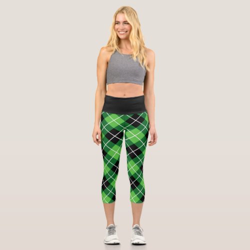 green and black checked  capri leggings