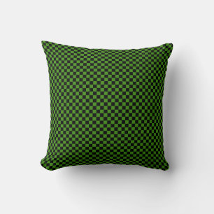 Green and Black Checkerboard Squares Throw Pillow