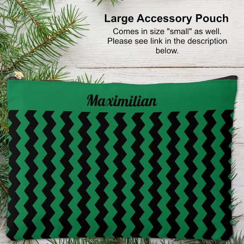 Green and Black Chevrons _ LARGE Accessory Pouch