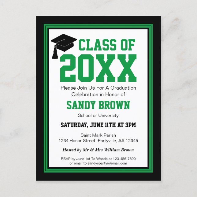 Green and Black Class Year Graduation Invitation (Front)