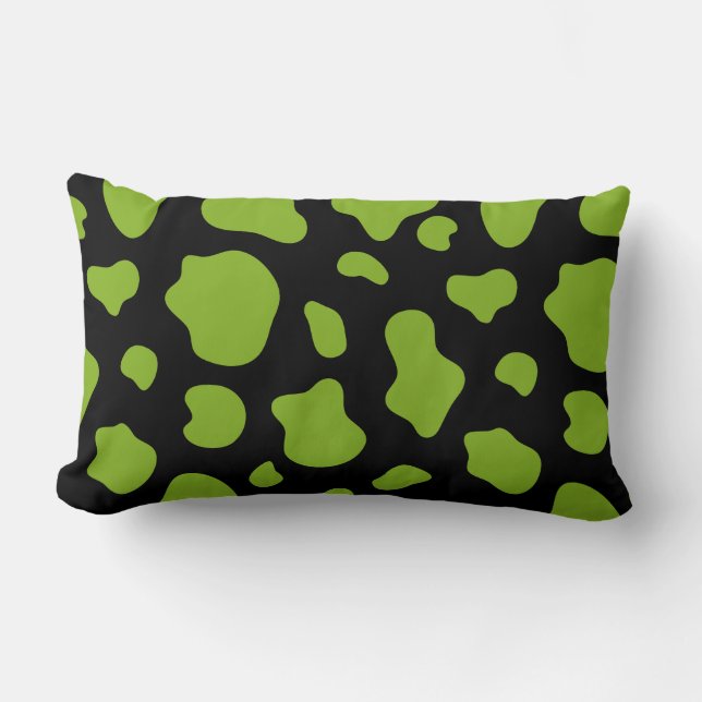 Green And Black Cow Print Decorative Pillow (Front)