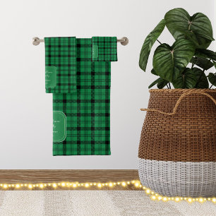 Green and Black - Cozy Plaids Bath Towel Set