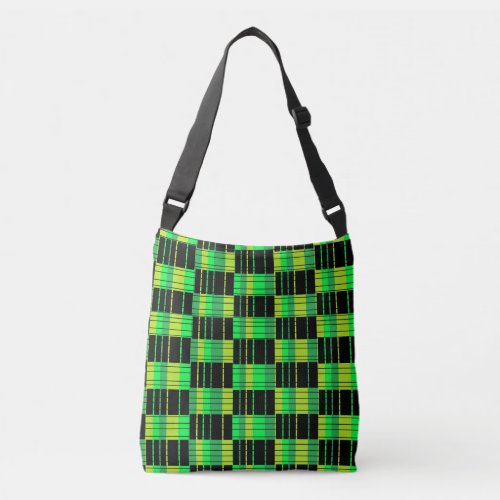 Green and Black Cross Body Bag Abstract Plaid Tote