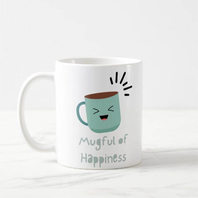 Green and Black Cute Illustration Quotes Mug (Left)