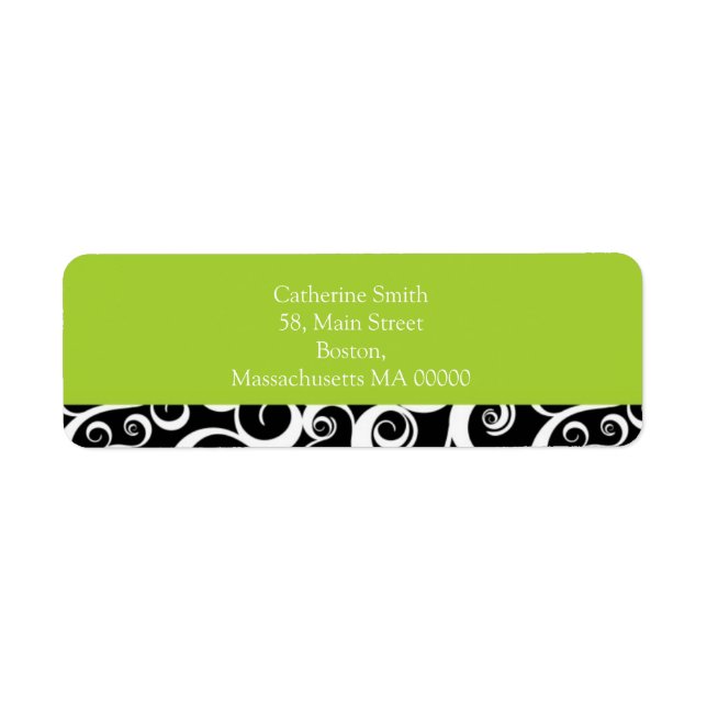 Green and Black Damask Swirls Address Labels (Front)