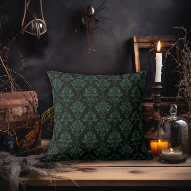 Green and Black Damask Throw Pillow (Creator Uploaded)