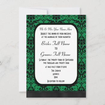 Green And Black Damask Wedding Invitation by personalized_wedding at Zazzle