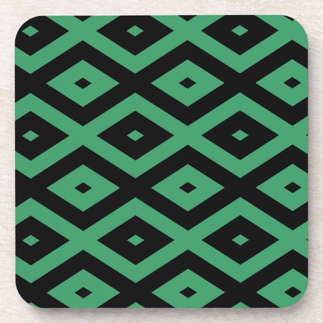 Green and black diamond pattern beverage coaster (Front)