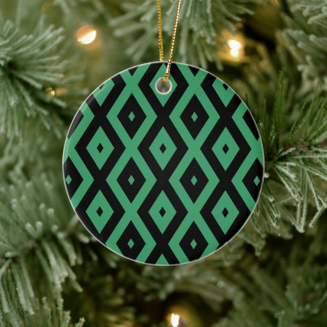 Green and black diamond pattern ceramic ornament (Tree)
