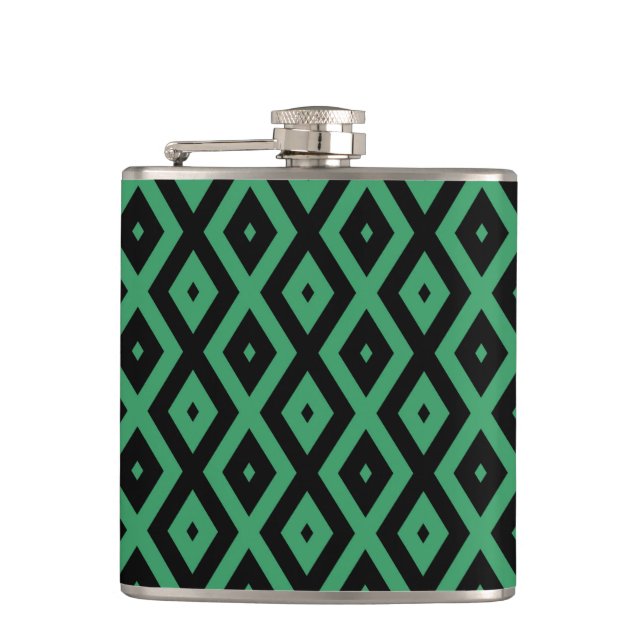 Green and black diamond pattern flask (Front)