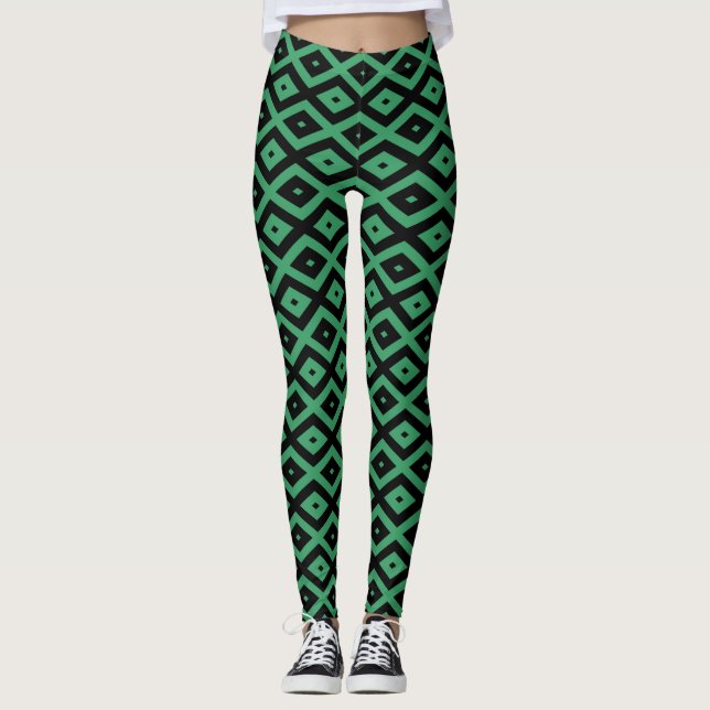 Green and black diamond pattern leggings (Front)